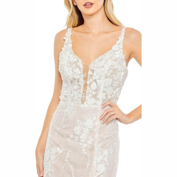 Mac Duggal 11331 Womens Size 8 White Floral Lace Up Corset‎ Back Maxi Gown Dress - Picture 3 of 4